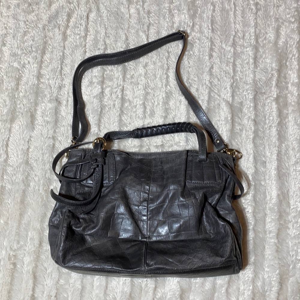 Luana grey leather purse bag genuine leather long removable strap